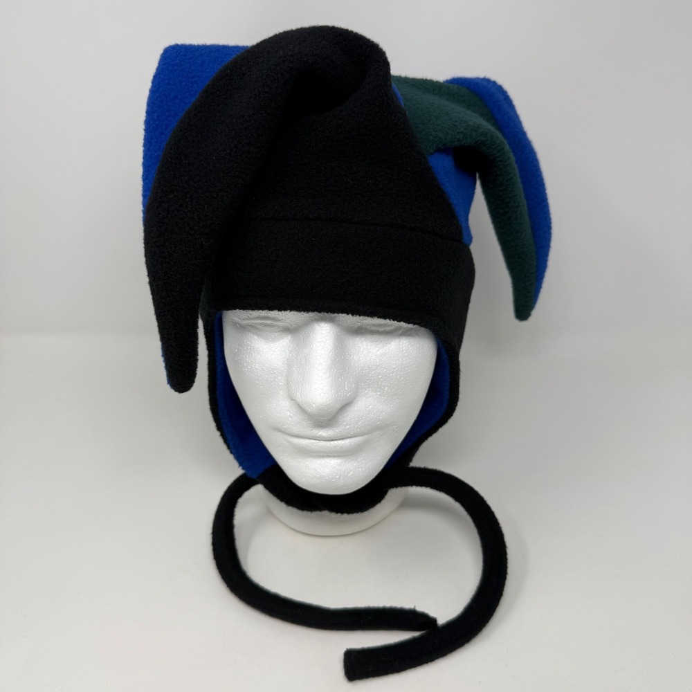 Vtg Y2K Columbia Sportswear Ski Jester Fleece Hat Mens S/M Black Blue Green USA